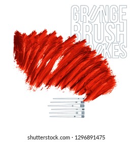 Red brush stroke and texture. Grunge vector abstract hand - painted element. Underline and border design.