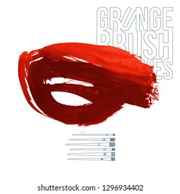 Red brush stroke and texture. Grunge vector abstract hand - painted element. Underline and border design.