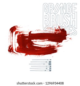 Red brush stroke and texture. Grunge vector abstract hand - painted element. Underline and border design.