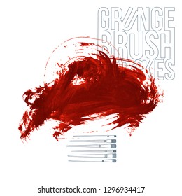 Red brush stroke and texture. Grunge vector abstract hand - painted element. Underline and border design.