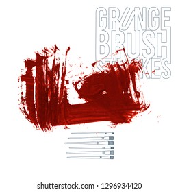 Red brush stroke and texture. Grunge vector abstract hand - painted element. Underline and border design.