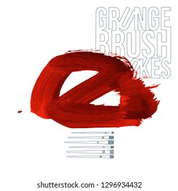 Red brush stroke and texture. Grunge vector abstract hand - painted element. Underline and border design.