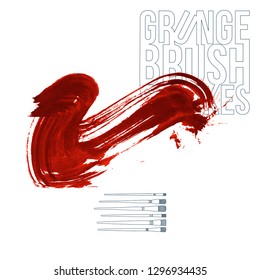 Red brush stroke and texture. Grunge vector abstract hand - painted element. Underline and border design.