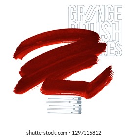 Red brush stroke and texture. Grunge vector abstract hand - painted element. Underline and border design.