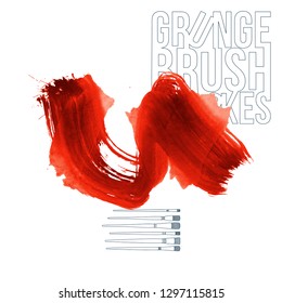 Red brush stroke and texture. Grunge vector abstract hand - painted element. Underline and border design.