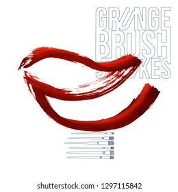 Red brush stroke and texture. Grunge vector abstract hand - painted element. Underline and border design.