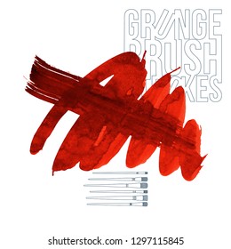 Red brush stroke and texture. Grunge vector abstract hand - painted element. Underline and border design.