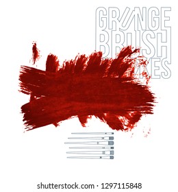 Red brush stroke and texture. Grunge vector abstract hand - painted element. Underline and border design.