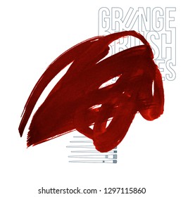 Red brush stroke and texture. Grunge vector abstract hand - painted element. Underline and border design.