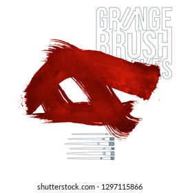 Red brush stroke and texture. Grunge vector abstract hand - painted element. Underline and border design.