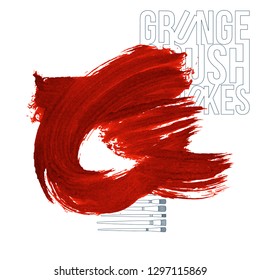Red brush stroke and texture. Grunge vector abstract hand - painted element. Underline and border design.