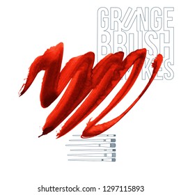 Red brush stroke and texture. Grunge vector abstract hand - painted element. Underline and border design.