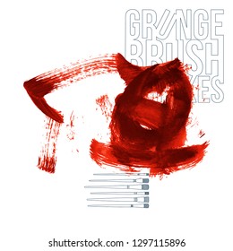 Red brush stroke and texture. Grunge vector abstract hand - painted element. Underline and border design.