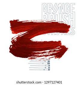 Red brush stroke and texture. Grunge vector abstract hand - painted element. Underline and border design.