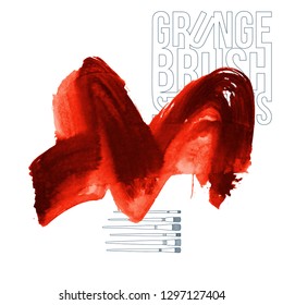 Red brush stroke and texture. Grunge vector abstract hand - painted element. Underline and border design.