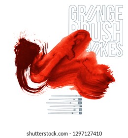 Red brush stroke and texture. Grunge vector abstract hand - painted element. Underline and border design.