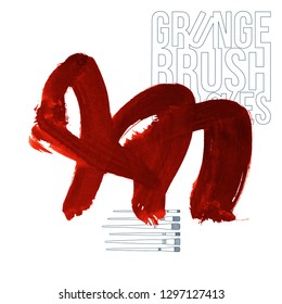 Red brush stroke and texture. Grunge vector abstract hand - painted element. Underline and border design.