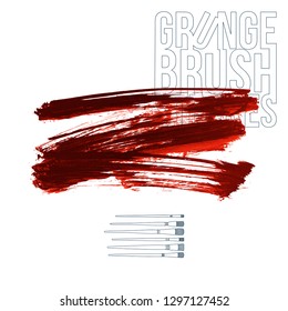 Red brush stroke and texture. Grunge vector abstract hand - painted element. Underline and border design.