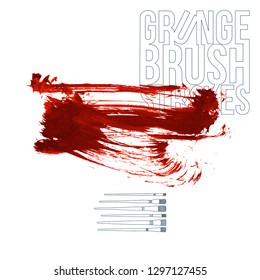 Red brush stroke and texture. Grunge vector abstract hand - painted element. Underline and border design.