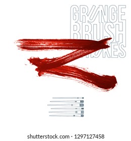 Red brush stroke and texture. Grunge vector abstract hand - painted element. Underline and border design.