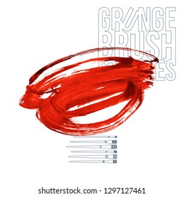 Red brush stroke and texture. Grunge vector abstract hand - painted element. Underline and border design.