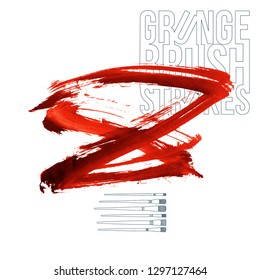 Red brush stroke and texture. Grunge vector abstract hand - painted element. Underline and border design.