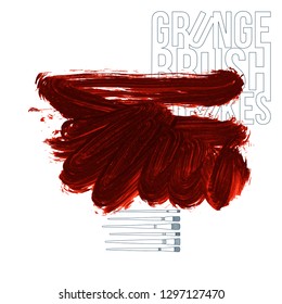 Red brush stroke and texture. Grunge vector abstract hand - painted element. Underline and border design.