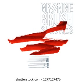 Red brush stroke and texture. Grunge vector abstract hand - painted element. Underline and border design.