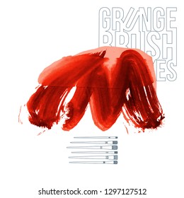 Red brush stroke and texture. Grunge vector abstract hand - painted element. Underline and border design.