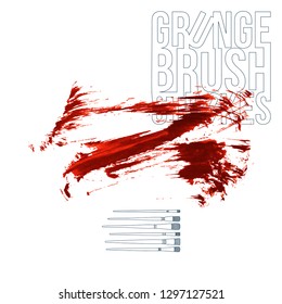 Red brush stroke and texture. Grunge vector abstract hand - painted element. Underline and border design.
