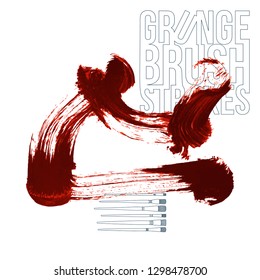 Red brush stroke and texture. Grunge vector abstract hand - painted element. Underline and border design.