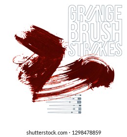 Red brush stroke and texture. Grunge vector abstract hand - painted element. Underline and border design.
