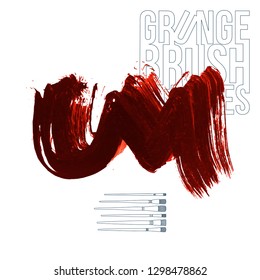 Red brush stroke and texture. Grunge vector abstract hand - painted element. Underline and border design.