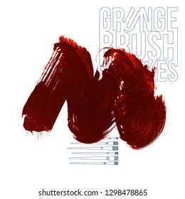 Red brush stroke and texture. Grunge vector abstract hand - painted element. Underline and border design.