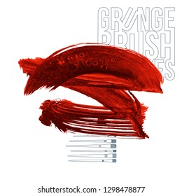 Red brush stroke and texture. Grunge vector abstract hand - painted element. Underline and border design.
