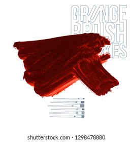 Red brush stroke and texture. Grunge vector abstract hand - painted element. Underline and border design.