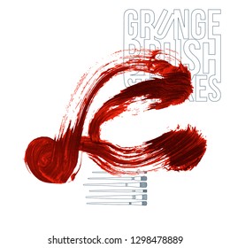 Red brush stroke and texture. Grunge vector abstract hand - painted element. Underline and border design.