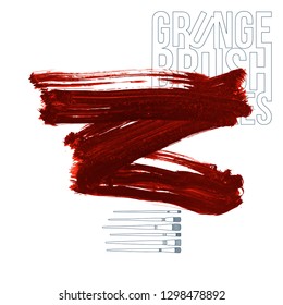 Red brush stroke and texture. Grunge vector abstract hand - painted element. Underline and border design.