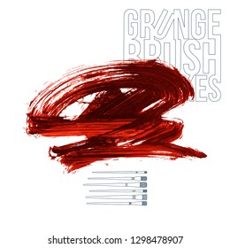 Red brush stroke and texture. Grunge vector abstract hand - painted element. Underline and border design.