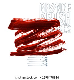 Red brush stroke and texture. Grunge vector abstract hand - painted element. Underline and border design.