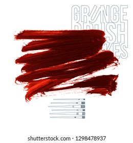 Red brush stroke and texture. Grunge vector abstract hand - painted element. Underline and border design.