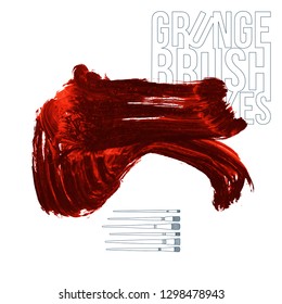 Red brush stroke and texture. Grunge vector abstract hand - painted element. Underline and border design.