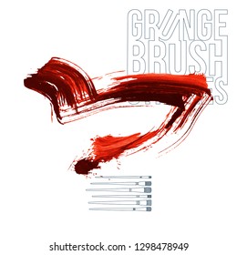 Red brush stroke and texture. Grunge vector abstract hand - painted element. Underline and border design.