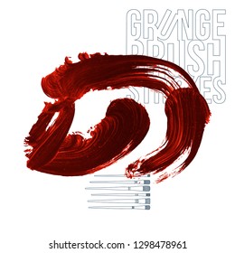 Red brush stroke and texture. Grunge vector abstract hand - painted element. Underline and border design.