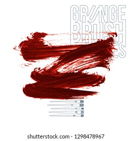 Red brush stroke and texture. Grunge vector abstract hand - painted element. Underline and border design.