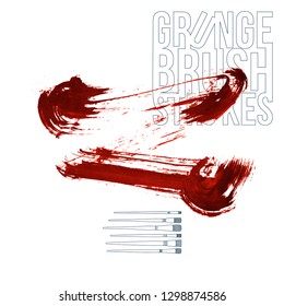 Red brush stroke and texture. Grunge vector abstract hand - painted element. Underline and border design.