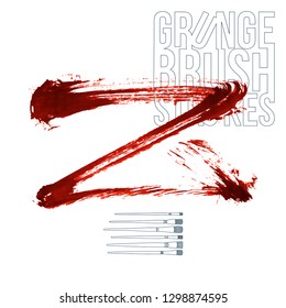 Red brush stroke and texture. Grunge vector abstract hand - painted element. Underline and border design.
