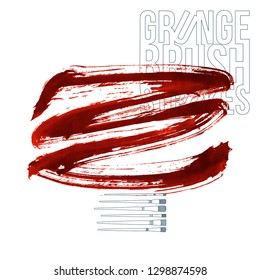 Red brush stroke and texture. Grunge vector abstract hand - painted element. Underline and border design.