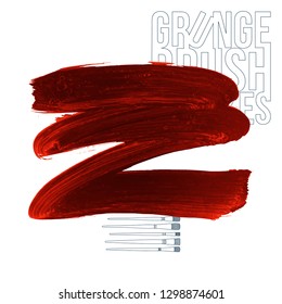 Red brush stroke and texture. Grunge vector abstract hand - painted element. Underline and border design.