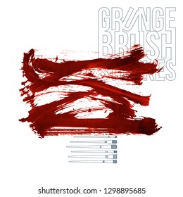Red brush stroke and texture. Grunge vector abstract hand - painted element. Underline and border design.
